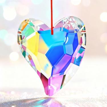 Imagem de HDCRYSTALGIFTS Prismas de cristal de coração, apanhador de sol colorido de 7,8 cm, enfeite de prisma para pendurar na janela, para decoração de festa de casamento de Natal, Dia dos Namorados