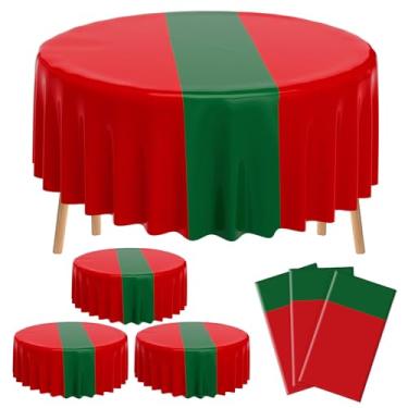 Imagem de Remagr Toalha de mesa redonda de plástico com 3 peças, toalha de mesa descartável de 203 cm, capa de mesa de festa para decoração de Natal, casamento, aniversário, aposentadoria (vermelha)