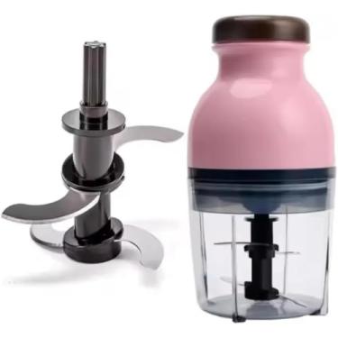Imagem de Mini Moedor Elétrico de Alimentos (600ml) Cor Rosa – Picador de Carne, Frutas, Vegetais e Ervas – Lâminas de Inox, Compacto e Recarregável 220V