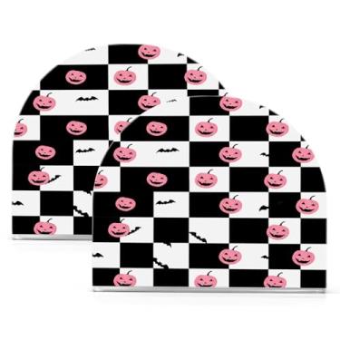 Imagem de Wassud Porta-guardanapos de acrílico padrão xadrez Pumkins, dispensador de guardanapo de papel moderno em forma de U para mesa, cozinha, sala de jantar, bancada 2 peças (comporta 50-60 guardanapos)