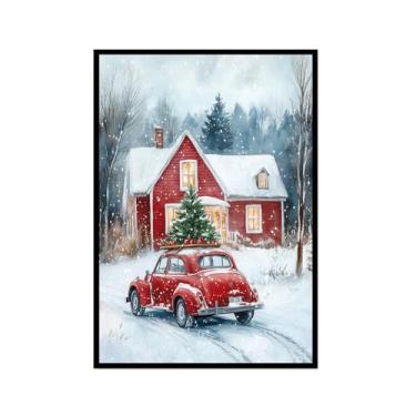 Imagem de Impressão de pôster de arte de parede retrô de Natal Papai Noel alce paisagem de inverno imagens de Natal para bar em casa, pub, cozinha, café, loja, decoração de férias (SKU8,20,3x30,5 cm = (20 x 30