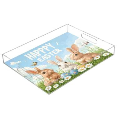 Imagem de STAYTOP Linda bandeja de acrílico para servir coelhinho da Páscoa, 15,7 x 11,20 cm, à prova de derramamento, organizador de bancada para café da manhã, chá, comida, maquiagem