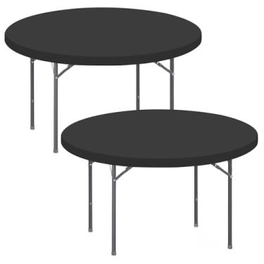 Imagem de Pacote com 2 toalhas de mesa elásticas para mesas redondas de 152 cm, impermeável, elástica, lavável, toalha de mesa de piquenique, para ambientes internos e externos, dobrável, para jantar, casamento