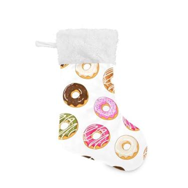 Imagem de xigua Meia de Natal de Donuts Colorida Personalizada Grande Doces Presente Pendurado Meias de Natal Decoração para Festas de Férias em Família Decoração Lareira