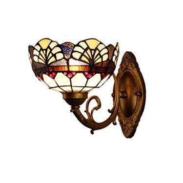 Imagem de Arandela de parede vintage estilo Tiffany de 8 polegadas, feita à mão com vitral em padrão de conchas, ideal para quarto, sala de estar, corredor e varanda, soquete E27,A.
