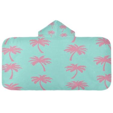 Imagem de Burbuja Toalha de banho com capuz de palmeiras rosa em água para crianças, toalha de praia de pelúcia macia absorvente para meninas e meninos 3-10 anos, 61 x 127 cm