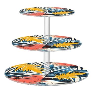 Imagem de CEBUGI Suporte de cupcake de 3 camadas, folhas de palmeira, suporte redondo para bolo, bandeja de servir em camadas de acrílico para festas de chá, chá de bebê, casamento e mais