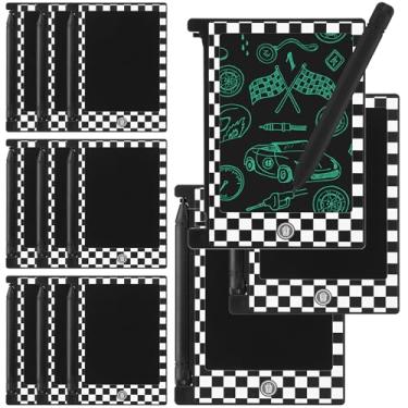 Imagem de Nezyo Pacote com 12 lembrancinhas de festa de carro de corrida, mini tablet de escrita LCD para crianças, tabuleta de desenho quadriculada de carro de corrida de 4,6 polegadas, apagável, reutilizável