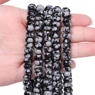 Imagem de Songxi 5 x 8 mm Natural Floco de Neve Obsidiana Pedra Rondelle Beads, 75 PCS Espaçador Redondo Solto Contas de Ábaco para Fazer Joias, Pedra Preciosa para Pulseira, Colar Brincos, Artes e Artesanato