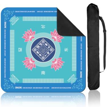 Imagem de Mahjong Mat 31.5" x 31.5" Anti Slip Noise Reduction Game Table Cover with 1 Drawstring Bag Gaming Mat Multi Purpose Lotus Flower Game Table Mats for Mahjong Poker Board Games and Tables Games (Blue)