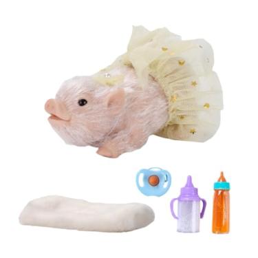 Imagem de MERIGLARE Porquinho de silicone reborn, brinquedo realista e engraçado, boneco de porquinho fofo para meninos e meninas, presente de aniversário ou Dia dos, Conjunto de Vestido Amarelo