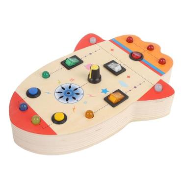 Imagem de RiToEasysports Placa Ocupada para Crianças, Brinquedo Sensorial de Placa de Circuito de Jogo de Luz de Interruptor de Madeira Com Botões LED para Aprendizagem Precoce e Interação Pai-filho