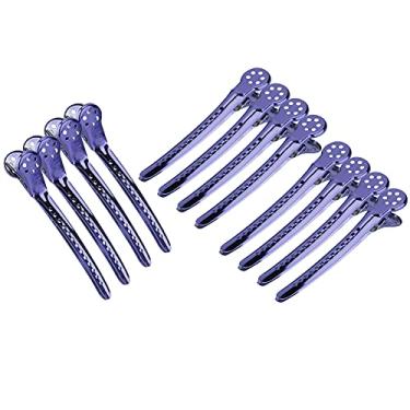 Imagem de Cryfokt Grampos de Corte de Cabelo à Prova de Ferrugem Clipes de Estilo de Salão de Beleza para Bang 12 Peças Caixa para Estilo de Salão de Beleza Cor Verde para Grampos de Cabelo de Barbeiro (Roxo)