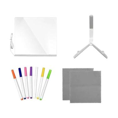 Imagem de CarpNettore Quadro de LED com Suporte, Ideal para Escrever E Desenhar, com 7 Marcadores Incluídos, Perfeito para Mesa de Cabeceira, Quarto Ou Aniversário, 15cm x 15cm