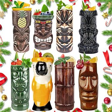 Imagem de Conjunto de 8 canecas Tiki para coquetel - Canecas Tiki de cerâmica havaiana para festa fofa e exótica para coquetel caneca havaiana Tiki - TKSET0080 (8 peças)