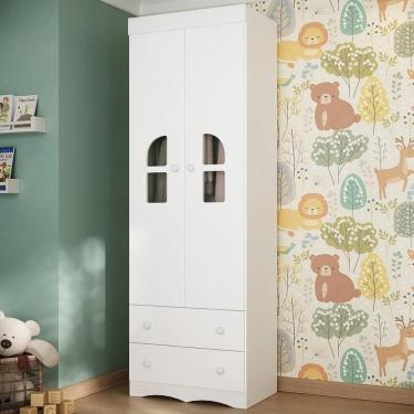 Imagem de Guarda-roupa Infantil 62cm 2 Portas Com Vidro E 2 Gavetas Liz Multimóveis MP4512 Branco