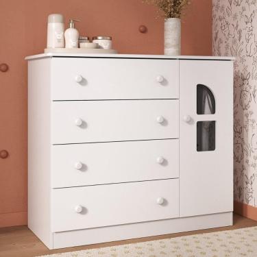 Imagem de Cômoda Infantil 95cm 1 Porta Com Vidro E 4 Gavetas Amora Multimóveis MP4510 Branco