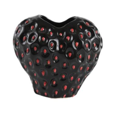 Imagem de Generic Vaso de cerâmica em formato de morango, ideal para decoração de mesa, entrada, escritório, estante ou presente, Black S