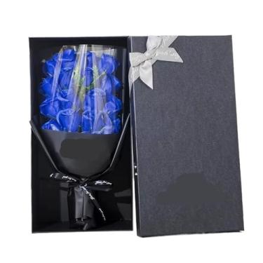 Imagem de Caixa de presente de buquê de flores de rosas artificiais – para namorada, mãe, Natal, Dia dos Namorados, presentes de casamento (azul)