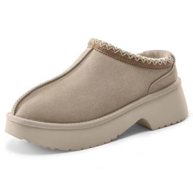 Imagem de Vilanva Tamancos de plataforma femininos aconchegantes de camurça com forro de pele quente sapatos sem cadarço para uso ao ar livre dentro de casa, Arena, 40