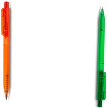 Imagem de Caneta Esferográfica em Alumínio Reciclado, Retrátil, Escrita Azul, Corpo Emborrachado, Ponta Touch, Refil Tipo Parker, Ambidestro, 15g (Laranja e Verde)