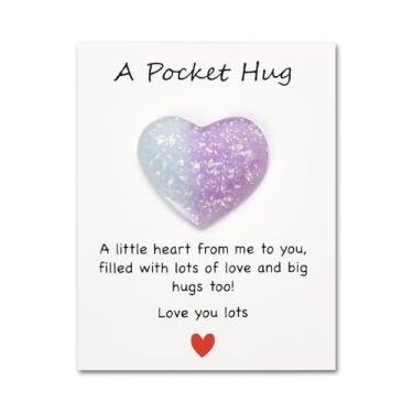 Imagem de Coração de bolso com cartões comemorativos presentes inspiradores para filha filho pequeno coração símbolo de abraço lembrança para irmã presentes de aniversário de irmã presente de amizade de longa