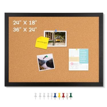 Imagem de WALGLASS Quadro de cortiça 91 cm x 61 cm moldura de madeira preta quadro de avisos para parede, escritório