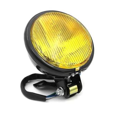 Imagem de Farol Universal Retro de Moto Metal 35W 12V com Suporte Eletroplatado Vintage Super Brilhante Lente Projeção Alta Transmissão Design Casco Completo Fácil Instalar