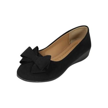 Imagem de Sapatilhas femininas de balé com estampa rasa para uso casual primavera verão praia sapatos confortáveis sem cadarço, Preto, 34