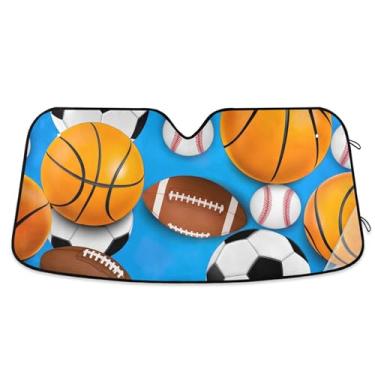 Imagem de Bolas esportivas personalizadas bolas de futebol azul carro para-sol para-brisa engraçado universal caminhão dobrável automotivo para-brisa proteção de para-sol M, 139,7 cm x 70,1 cm