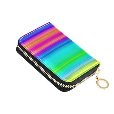 Imagem de Carteira feminina feminina de couro com bloqueio de RFID, porta-cartões de crédito, listras arco-íris, gradientes, cores, carteira de viagem com zíper