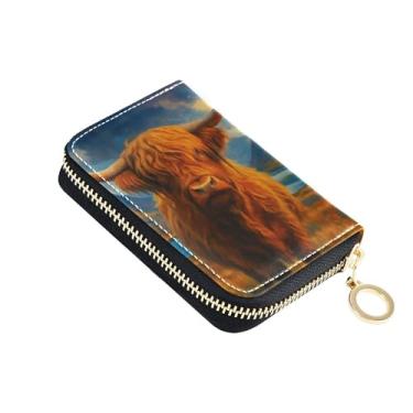 Imagem de Carteira feminina masculina de couro com compartimento para moedas, com bloqueio de RFID, linda carteira de vaca Highland