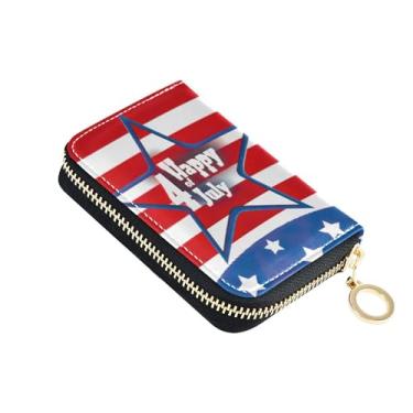 Imagem de Carteira pequena feminina protetora de cartão de crédito com bloqueio de RFID, carteira de viagem de couro com zíper chique bandeira americana