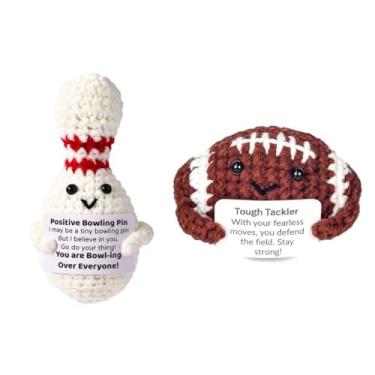 Imagem de Orichane Positive Crochet Football Bowling Emotional Support 2PCS with Encouragement Card Cute Funny Sport Gift Set for Friends Birthday Encouragement Gift Room Decor