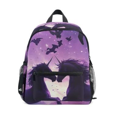 Imagem de GAIGEO Purple Unicorns Fantastic Scenery Kids Backpack with Whistle, Adjustable Chest Strap, Mini Backpack for Toddler Girls Lightweight & Compact for Ages 3-8