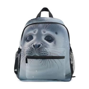 Imagem de GAIGEO Cute Seal Animal Print Mini Kids Backpack with Whistle, Adjustable Chest Strap, Baby Girl Backpack Lightweight & Compact for Ages 3-8