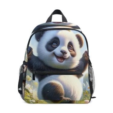 Imagem de GAIGEO Happy Panda Bear Print Small School Backpack with Whistle, 2 Bottle Pockets, Lightweight, Travel Backpack for Kids 10x4x12 In, for Ages 3-8