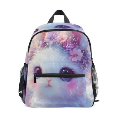 Imagem de GAIGEO Kawaii Bunny Cute Toddler Backpack, 10x4x12 In, Toddler Boy Backpack Includes Water Bottle Pockets, Whistle Clip for Safety