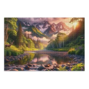 Imagem de Quebra-cabeça de paisagem da natureza, quebra-cabeça de 500 peças, presente faça você mesmo, com bolsa de armazenamento de malha, quebra-cabeça engraçado para adultos e crianças