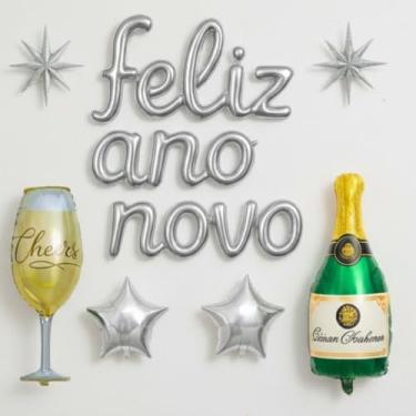 Imagem de Kit Feliz Ano Novo Balões Metalizado 2026- Balões Metalizados Dourados e Prateados, Conjunto com Números “2026”, Fitas e Acessórios para Decoração de Festa, Celebração em Casa ou Eventos.