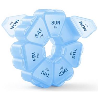 Imagem de AOGUU Organizador semanal de comprimidos, caixa de comprimidos para 7 dias da manhã/tarde com 14 compartimentos, estojo de comprimidos de viagem 2 vezes por dia para vitaminas, medicamentos, óleo de