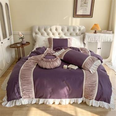 Imagem de Conjunto de cama estilo princesa em algodão com capa de edredom plissada e babados, saia de cama macia, 2,2 m, 4 peças