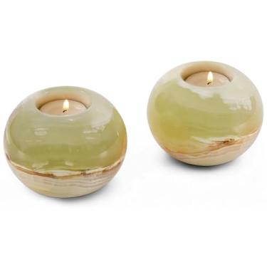 Imagem de SPESHSTONES Castiçal de mármore Tealight Castiçais votivos de Natal ônix verde de 10 cm para mesas, centros de mesa, presentes e decoração de quarto, estética, suportes de velas decorativas para