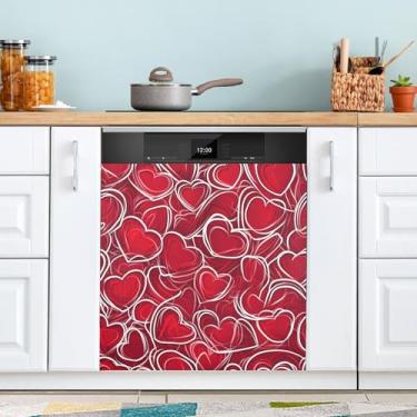 Imagem de ATTX Capa magnética para lava-louças Dia dos Namorados | Adesivo decorativo de eletrodomésticos de 58 x 66 cm para armários domésticos e eletrodomésticos #157