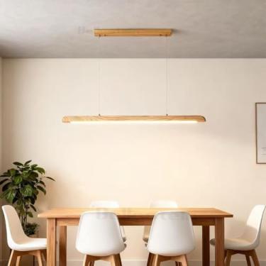 Imagem de Luminária pendente de LED para ilha de cozinha, lustre de LED em madeira, luminária de teto com intensidade ajustável e controle remoto, ideal para sala de jantar, escritório e sala de estar