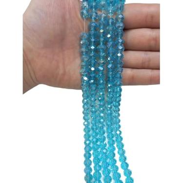Imagem de Fio de Cristal Achatado 8mm com Furo para Bijuterias e Artesanato – Kit 5 Fios de Contas de Vidro Coloridas (Azul Claro Transp.Boreal)
