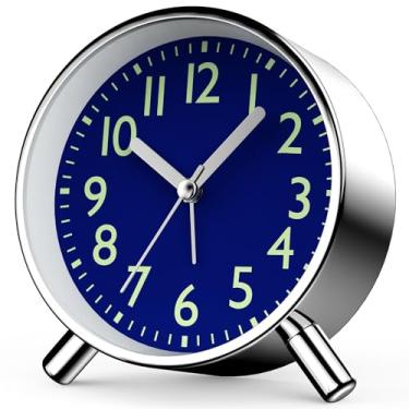 Imagem de Anmileely Despertador analógico, silencioso, retrô, sem tique-taque, relógio de metal redondo com luz noturna, soneca, operado por bateria, para quarto, cabeceira, mesa, escritório, viagem ou presente