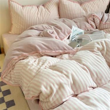Imagem de Conjunto de cama de inverno quentinho, moderno, com estampa de listras finas, capa de edredom confortável, macia e agradável ao toque, decoração para casa, 7 x 1,5 m, conjunto de 4 peças