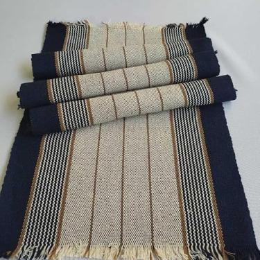 Imagem de Jogo Americano Natal 4 Peças Algodão Artesanal Tear Manual - Mesa Posta Rústica Elegante (Azul marinho)