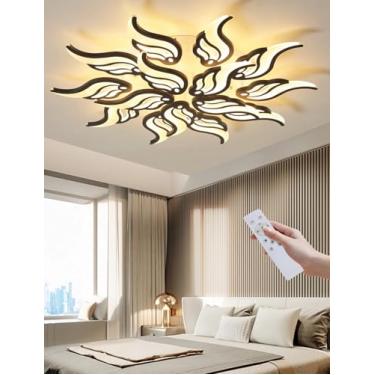 Imagem de Luminária de teto LED moderna, dimerizável, com design em formato de flor, em acrílico, com controle remoto, ideal para sala de estar, sala de jantar, quarto, cozinha, quarto infantil e escr